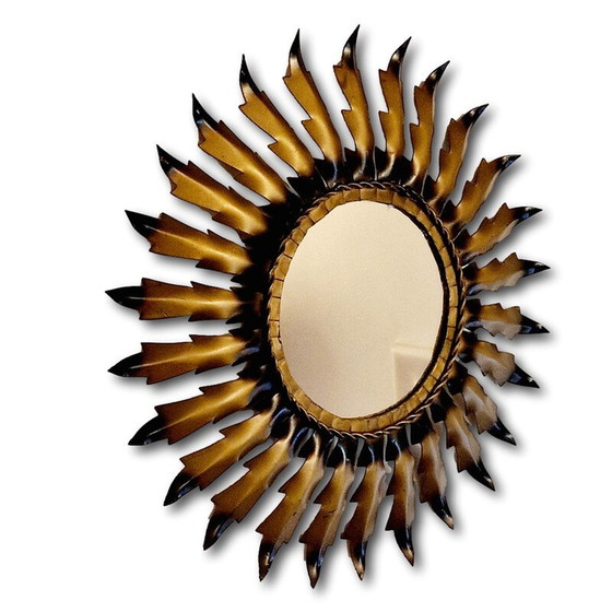 Image 1 of Miroir métallique en forme de soleil, 1950