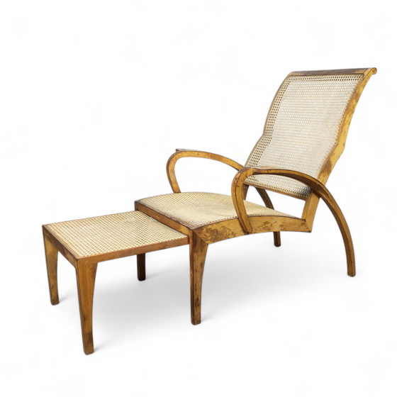 Image 1 of Bain de soleil vintage en hêtre et en rotin, années 1940