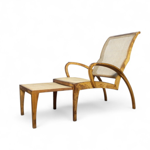 Bain de soleil vintage en hêtre et en rotin, années 1940