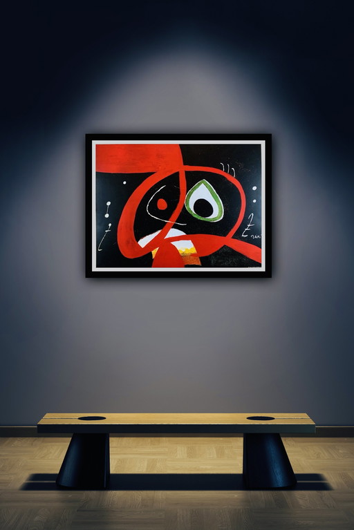 Joan Miró : "Tête". Signé dans la plaque.