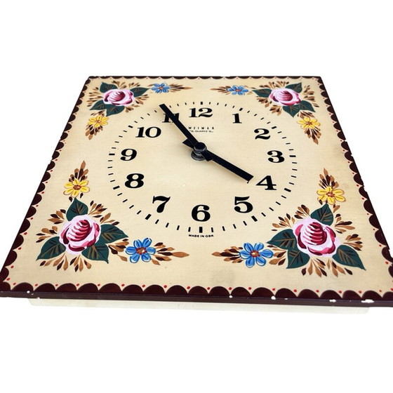 Image 1 of Horloge murale vintage avec cadran en bois, Allemagne 1970
