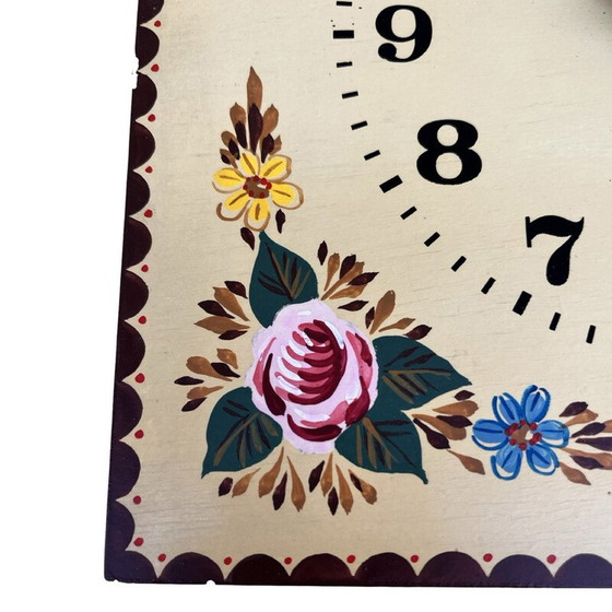 Image 1 of Horloge murale vintage avec cadran en bois, Allemagne 1970