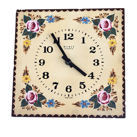 Image 1 of Horloge murale vintage avec cadran en bois, Allemagne 1970