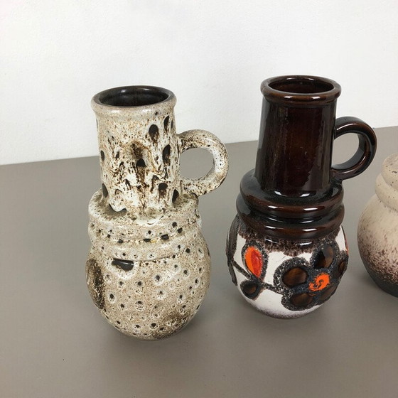Image 1 of Ensemble de 3 vases vintage en céramique de lave grasse pour Scheurich, Allemagne 1970