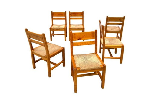 6x Chaises vintage en pin danois avec corde en papier par Tage Poulsen