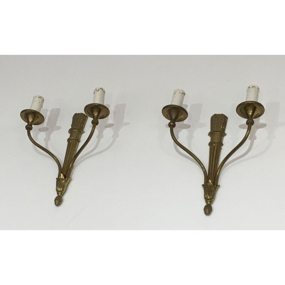 Image 1 of Paire d'appliques vintage en bronze avec carquois et rubans, France 1960