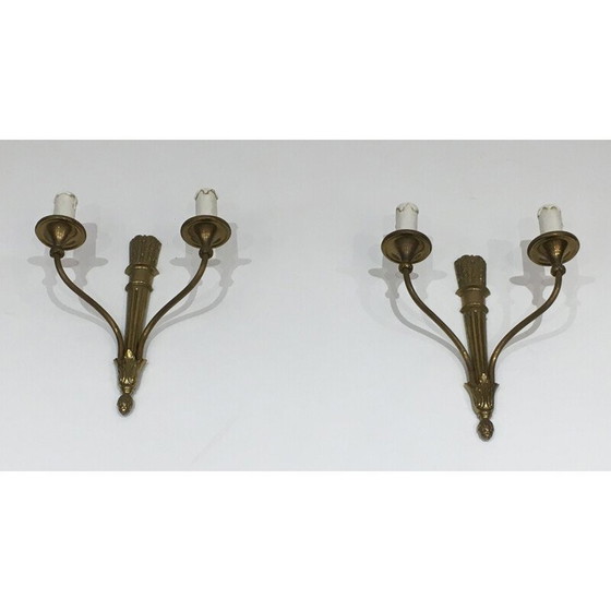 Image 1 of Paire d'appliques vintage en bronze avec carquois et rubans, France 1960
