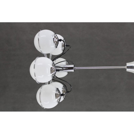 Image 1 of Lustre vintage italien en chrome et verre opalin par Targetti Sankey, 1970