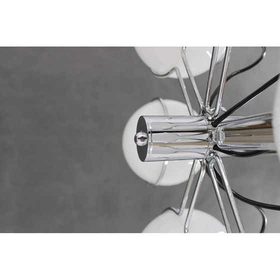 Image 1 of Lustre vintage italien en chrome et verre opalin par Targetti Sankey, 1970