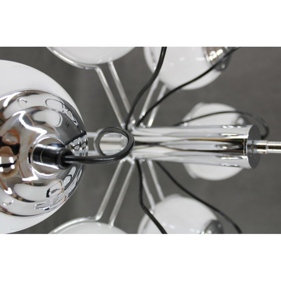 Image 1 of Lustre vintage italien en chrome et verre opalin par Targetti Sankey, 1970