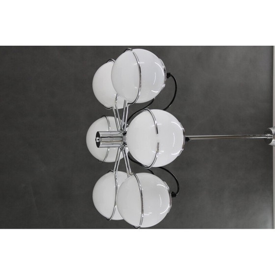 Image 1 of Lustre vintage italien en chrome et verre opalin par Targetti Sankey, 1970