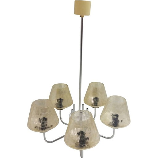 Lustre vintage en métal chromé, Tchécoslovaquie 1965