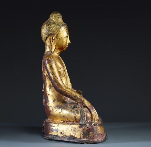 Bouddha ancien en bronze doré, Birmanie - Myanmar - Shakyamuni, Région de Mandalay, 19e siècle