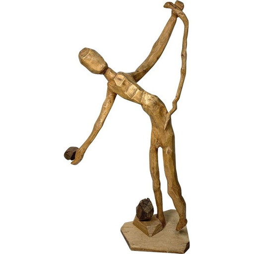 Figurine vintage en bois sculptée à la main, 1960