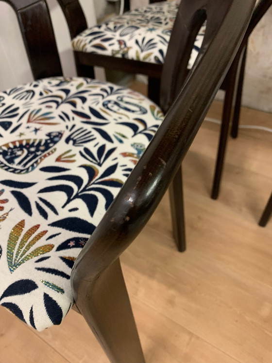 Image 1 of Ensemble de 4 chaises vintage en tissu jacquard, 1970