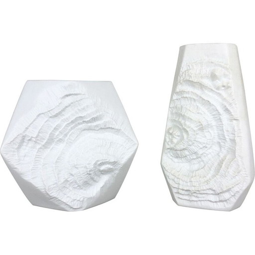 Paire de vases en porcelaine vintage original OP Art by AK Kaiser, Allemagne 1970