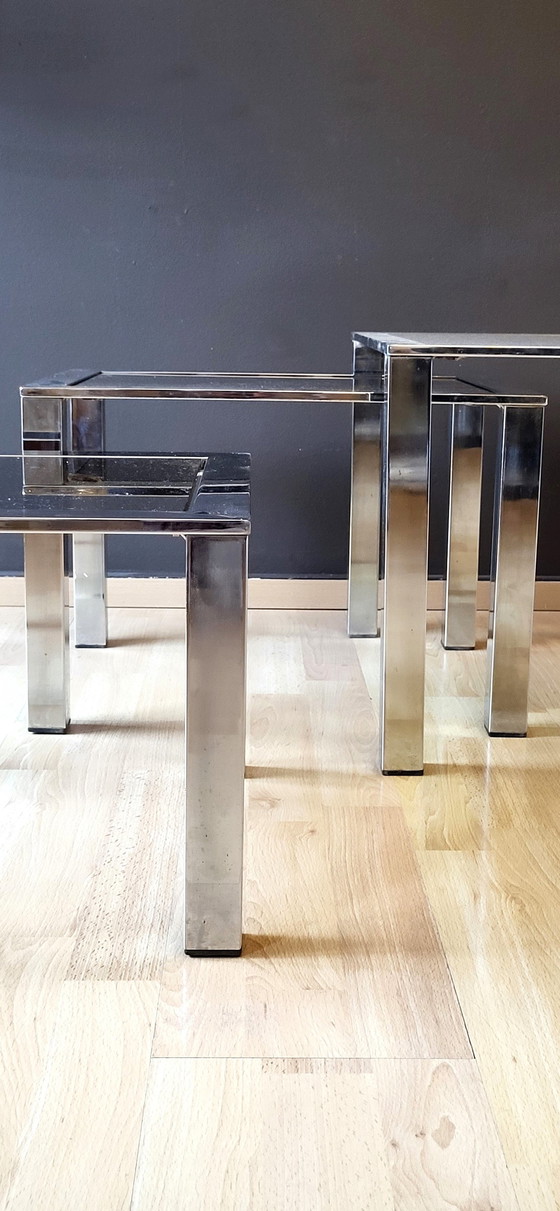 Image 1 of 3x Tables Basses Chrome Design 70S' Italie