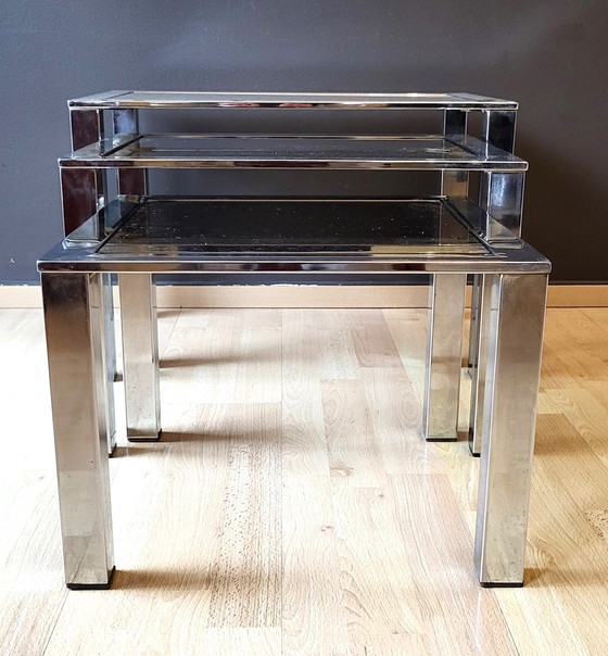 Image 1 of 3x Tables Basses Chrome Design 70S' Italie