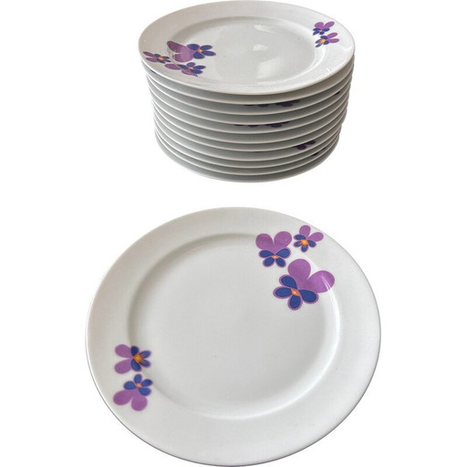 12 assiettes vintage en porcelaine avec décoration florale pour Heinrich, 1970