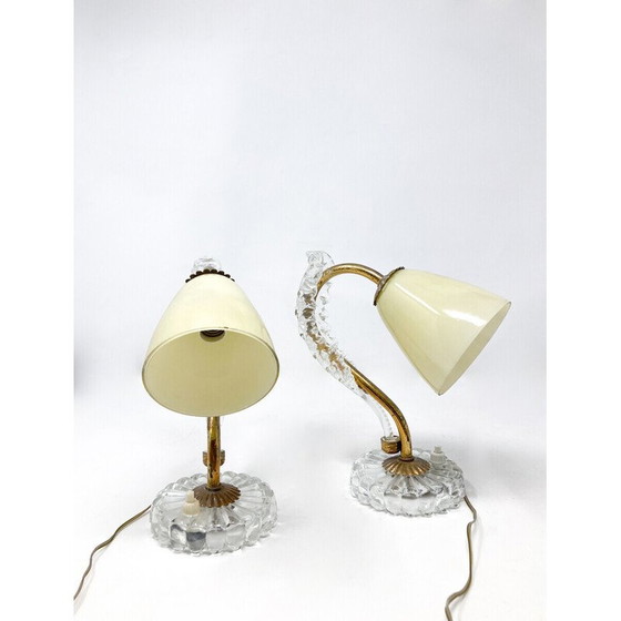 Image 1 of Lampe de table vintage en laiton et verre, 1950