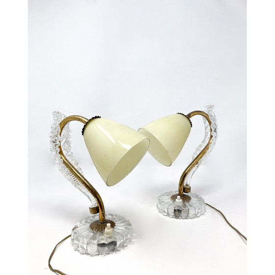 Image 1 of Lampe de table vintage en laiton et verre, 1950