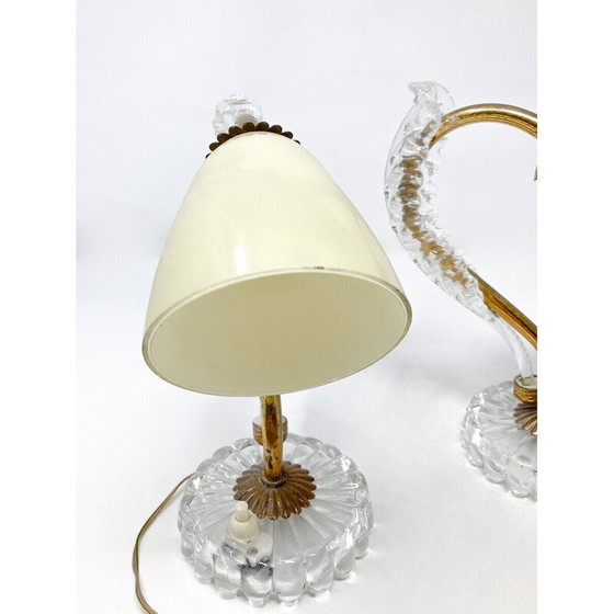Image 1 of Lampe de table vintage en laiton et verre, 1950