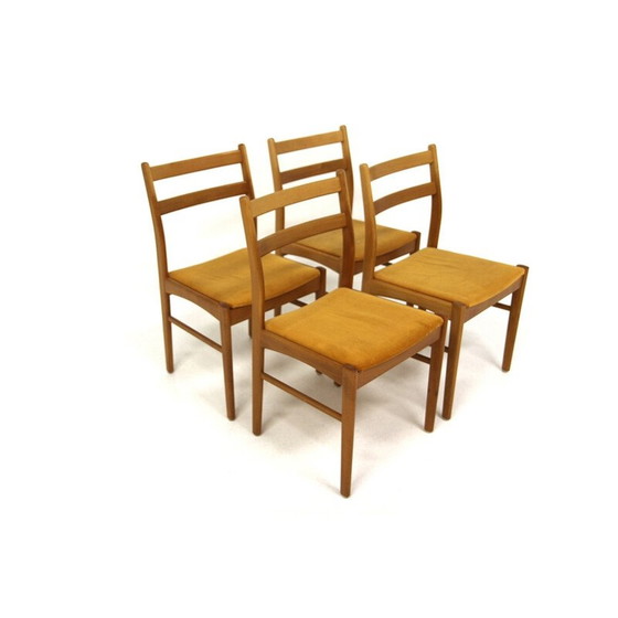 Image 1 of Ensemble de 4 chaises vintage en hêtre et velours, Suède 1960