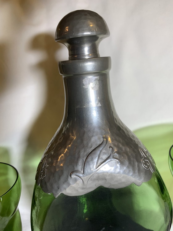 Image 1 of Gero - Georg Nilsson - Carafe triangulaire en verre vert et deux verres