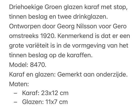 Image 1 of Gero - Georg Nilsson - Carafe triangulaire en verre vert et deux verres