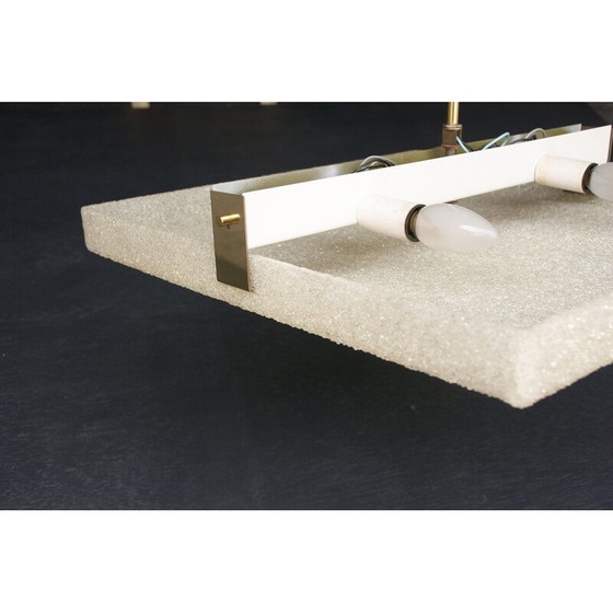 Image 1 of Lampe suspendue carrée vintage en laiton et verre acrylique