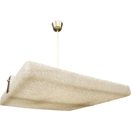 Lampe suspendue carrée vintage en laiton et verre acrylique