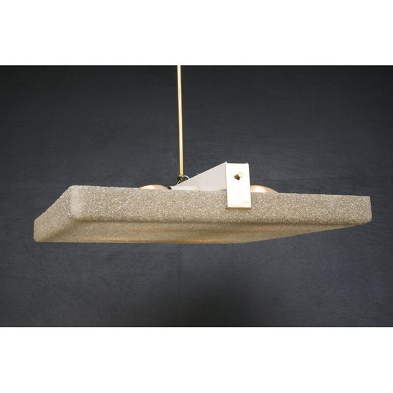 Image 1 of Lampe suspendue carrée vintage en laiton et verre acrylique