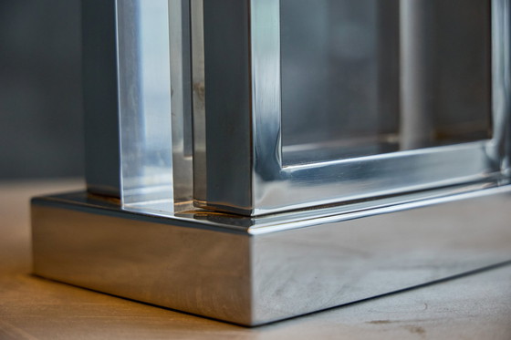 Image 1 of Lampe de table de style régence hollywoodienne avec base en chrome et en plexiglas, France, années 1970
