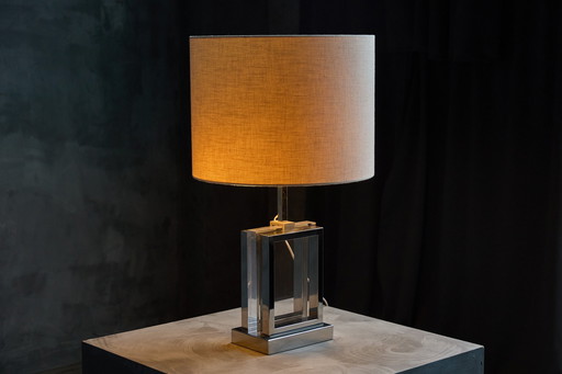 Lampe de table de style régence hollywoodienne avec base en chrome et en plexiglas, France, années 1970