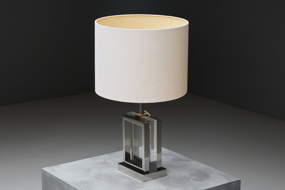 Image 1 of Lampe de table de style régence hollywoodienne avec base en chrome et en plexiglas, France, années 1970