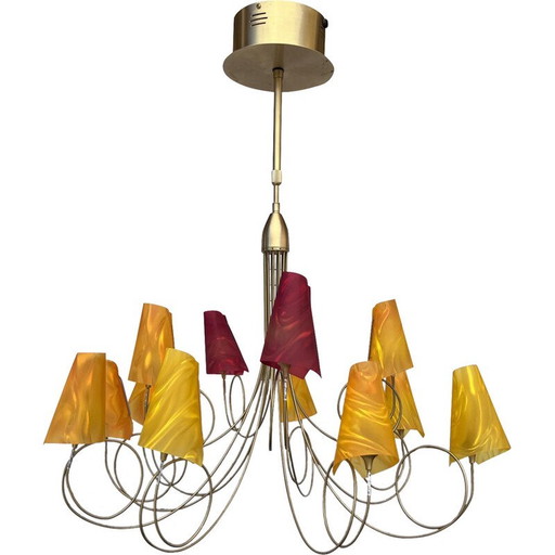 Lampe suspendue vintage en métal doré par Maison le Dauphin, 1990