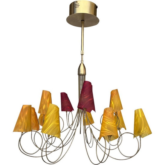 Image 1 of Lampe suspendue vintage en métal doré par Maison le Dauphin, 1990