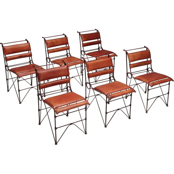 Image 1 of Chaise vintage en cuir cognac et structure en acier, 1950