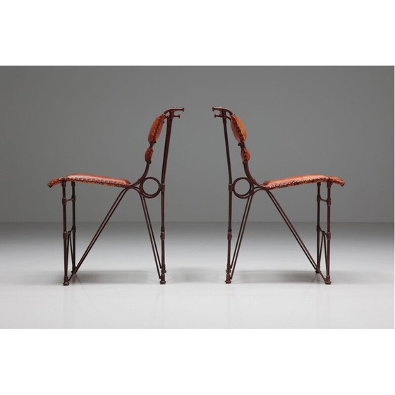 Image 1 of Chaise vintage en cuir cognac et structure en acier, 1950