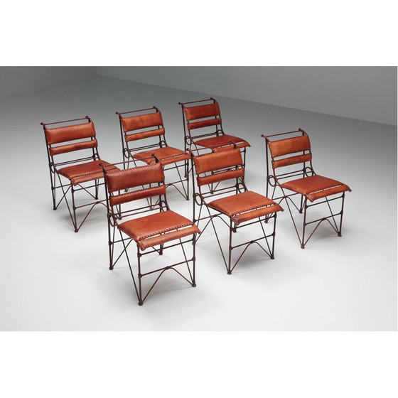 Image 1 of Chaise vintage en cuir cognac et structure en acier, 1950