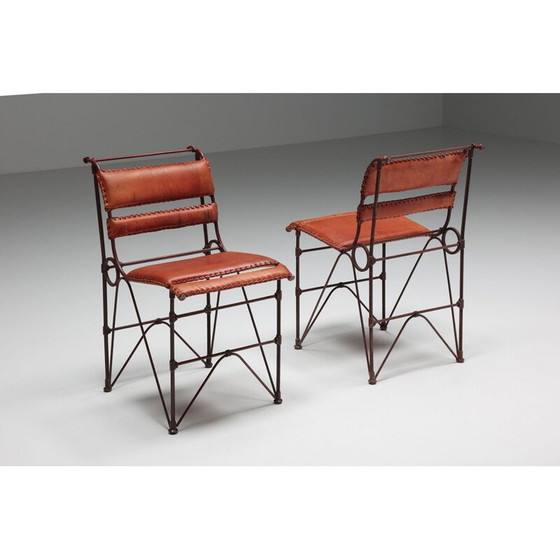 Image 1 of Chaise vintage en cuir cognac et structure en acier, 1950