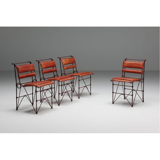 Image 1 of Chaise vintage en cuir cognac et structure en acier, 1950