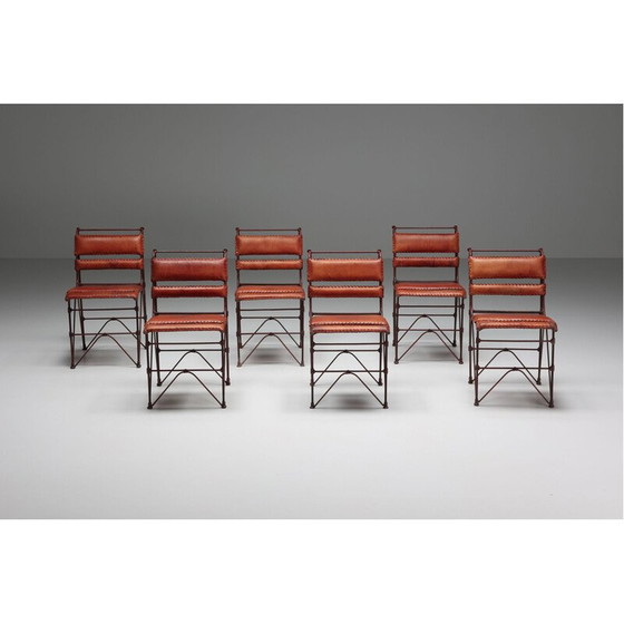 Image 1 of Chaise vintage en cuir cognac et structure en acier, 1950