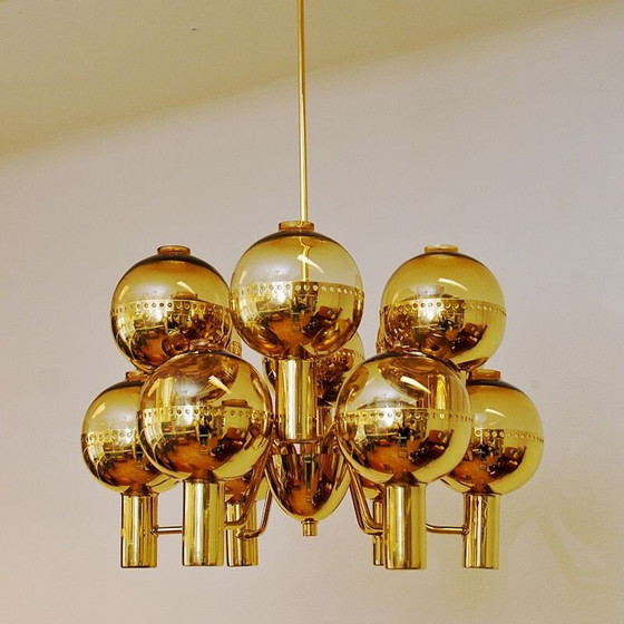 Image 1 of Lustre vintage "T37212" en laiton poli par Hans-Agne Jakobsson, Suède 1950