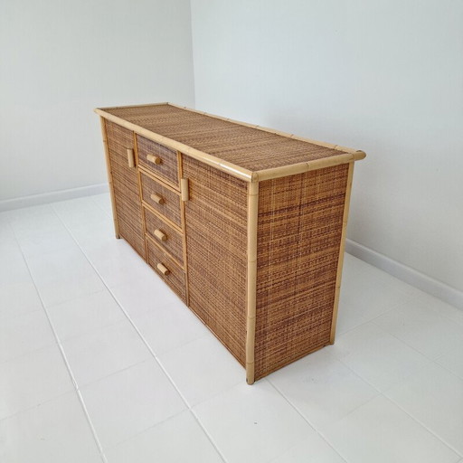 Commode vintage italienne en bambou et rotin, 1980