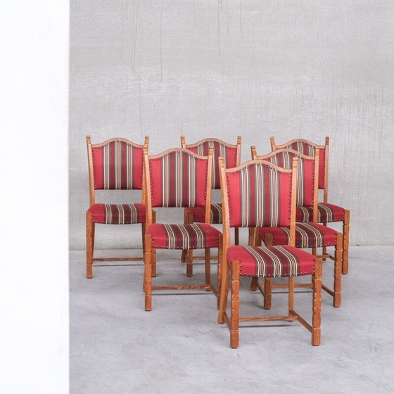 Image 1 of Ensemble de 6 chaises de salle à manger danoises en bois de chêne du milieu du siècle par Henning Kjaernulf, années 1960