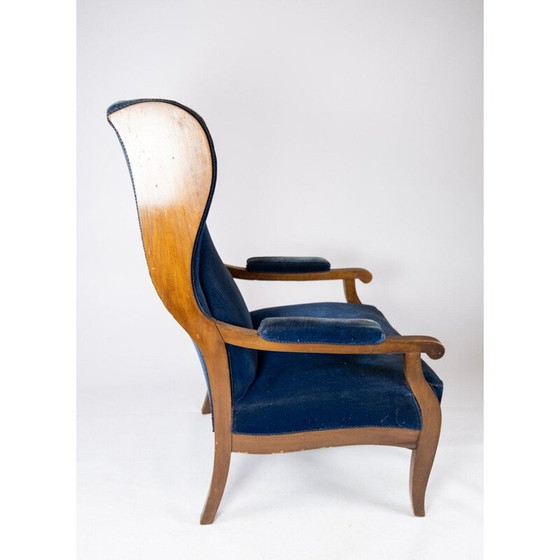 Image 1 of Fauteuil vintage tapissé de velours bleu et acajou par Frits Henningsen