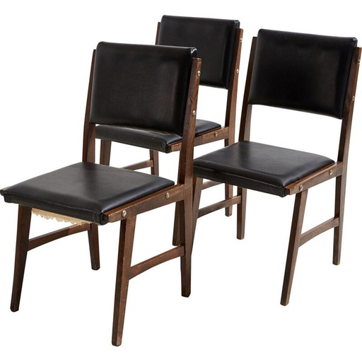 Chaise vintage en hêtre et simili cuir, 1970