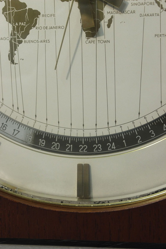 Image 1 of Horloge À Poser Vintage Kienzle World Time 1950S Teck & Laiton