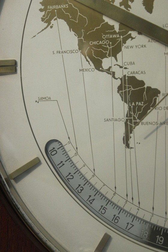 Image 1 of Horloge À Poser Vintage Kienzle World Time 1950S Teck & Laiton